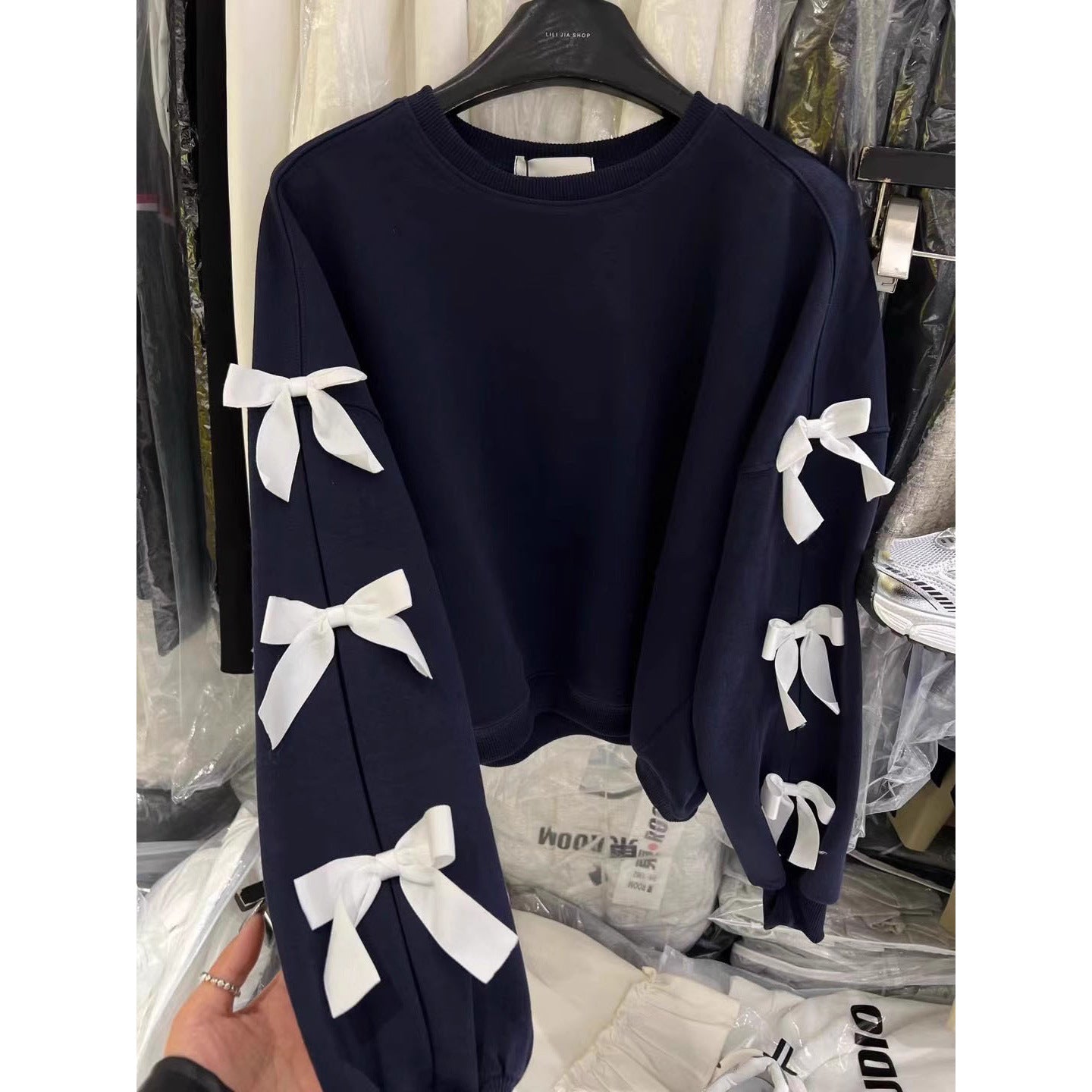 Bow Round Neck Long-sleeved Shirt Sweater