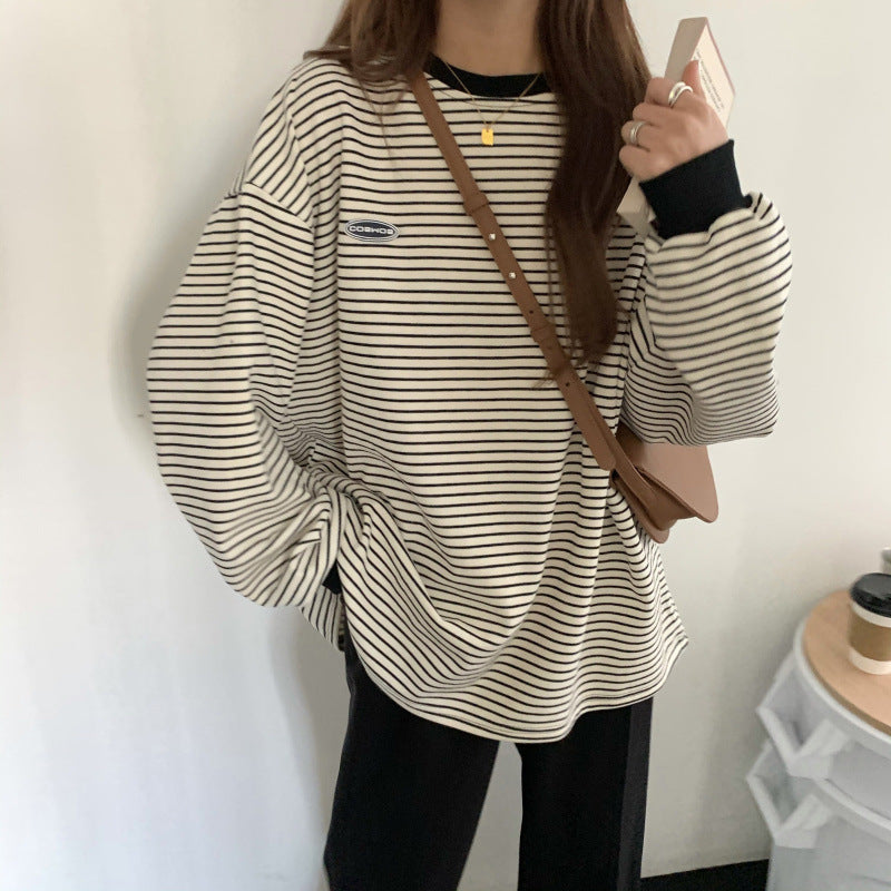 Striped Oversized Long-Sleeve Pullover Sweater