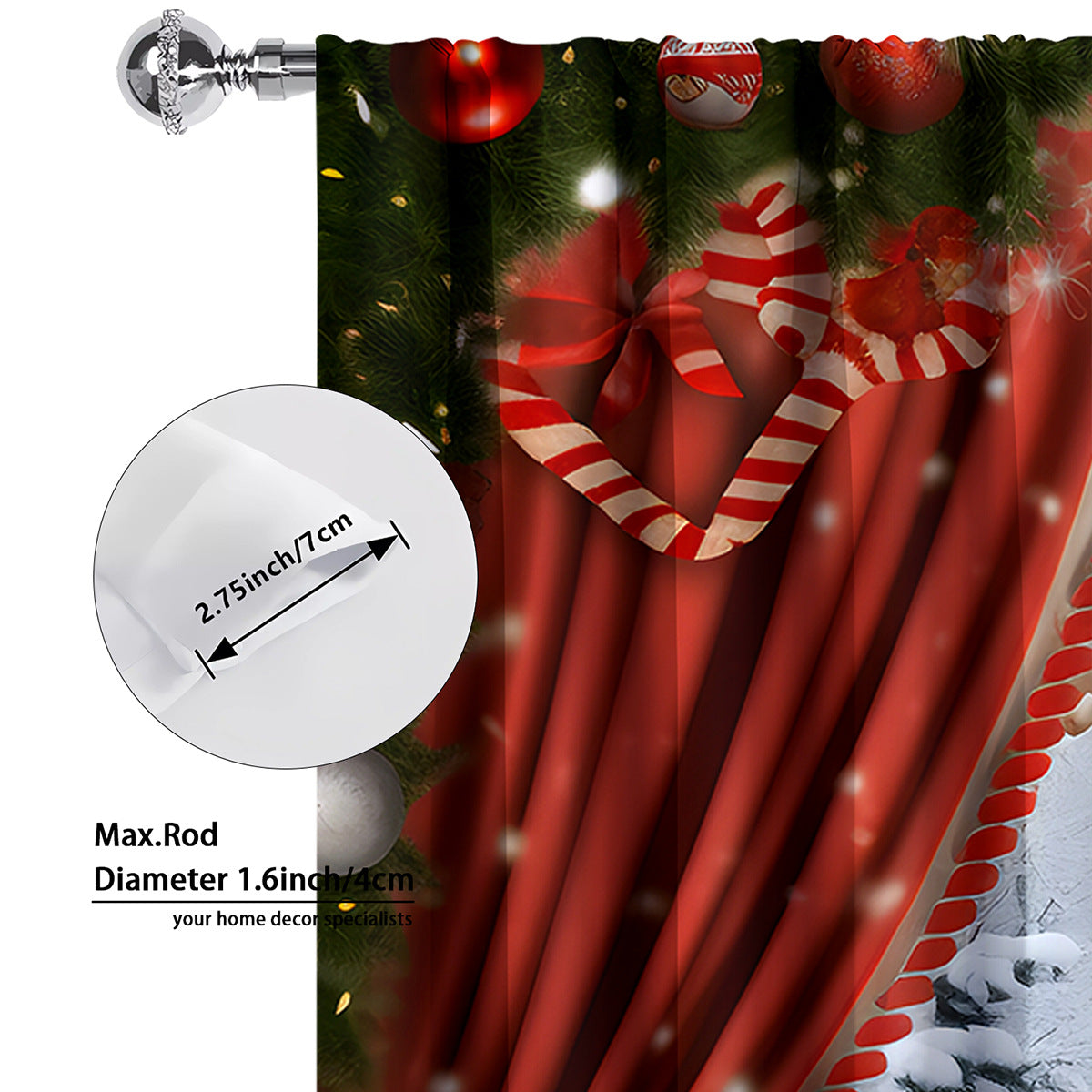2pcs Christmas Curtain 3d Digital Printing Flower Type