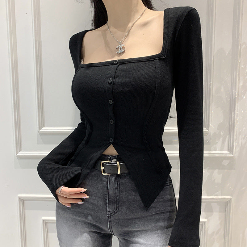 Slim-Fit Button Lapel Summer Top