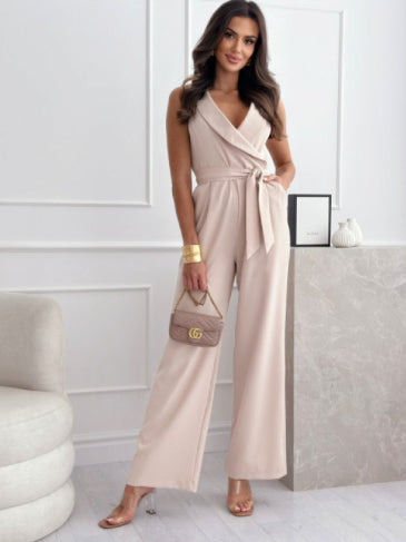 Elegant Sleeveless Wide-Leg Jumpsuit with Belt