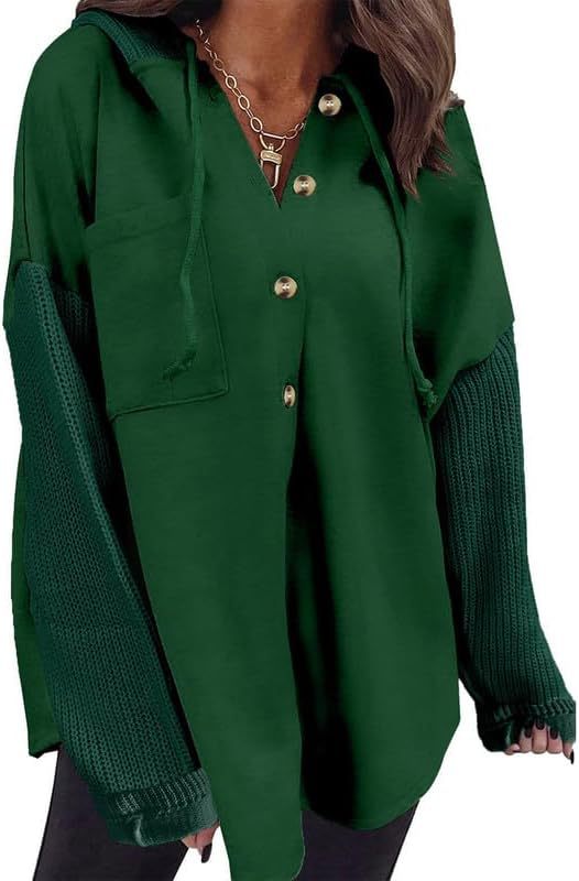 Women's Casual Loose Button Hooded Sweatshirt
