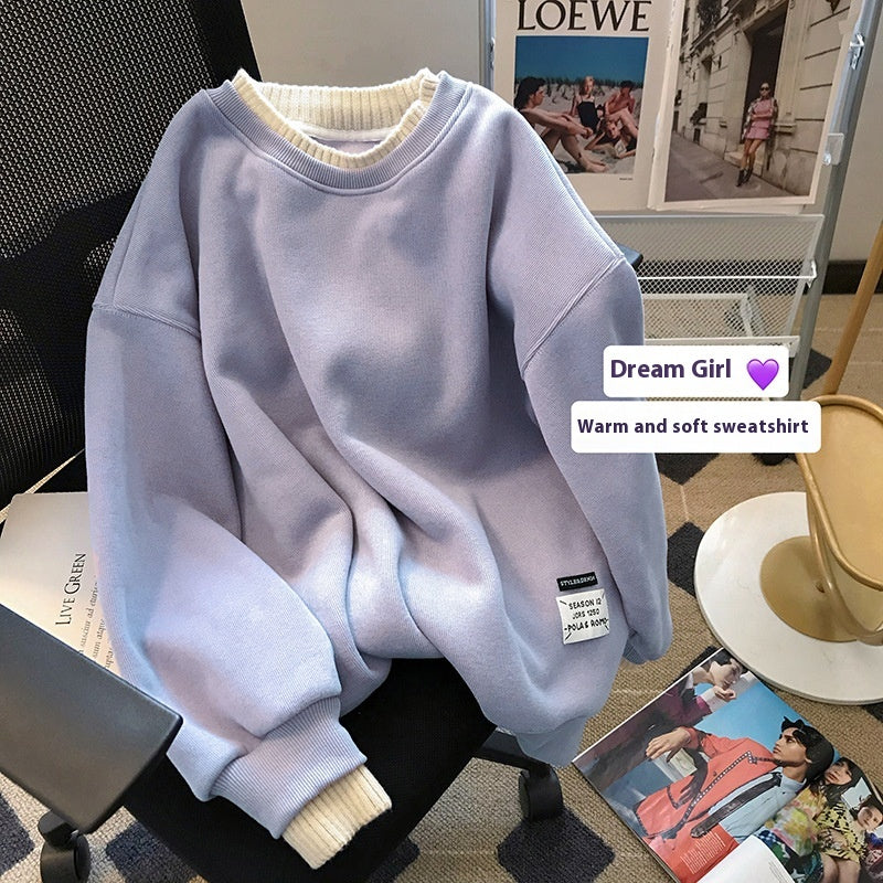 Cozy Fleece-Lined Fake Two-Piece Sweatshirt
