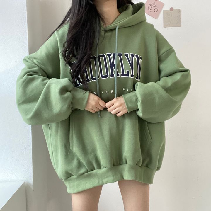 Women's Letter Print Hooded Mid-Length Loose Sweatshirt