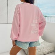 Cozy Pink Letter Print Long-Sleeve Casual Sweater