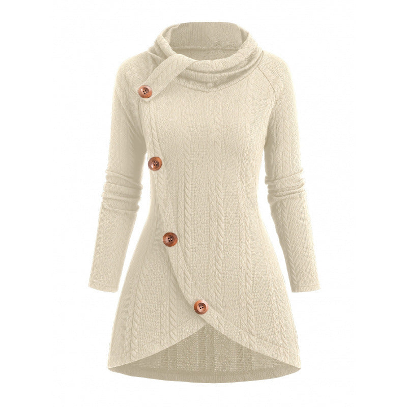 Womens Asymmetrical Turtleneck Long-sleeve Knitted Cardigan