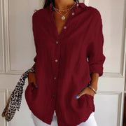 Lapel Long Sleeve Shirt Women's Single-breasted Pleated Shirt