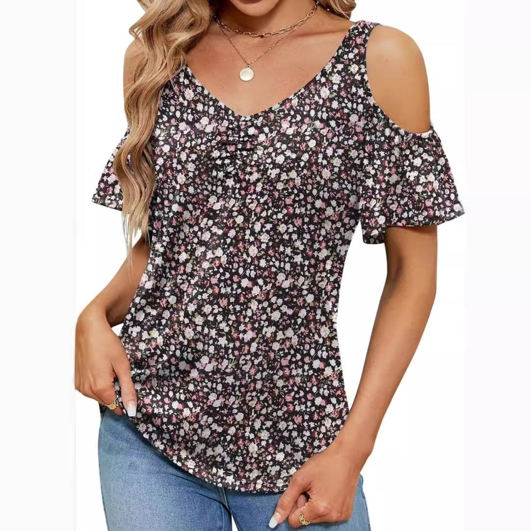 Floral Off‑Shoulder Loose Top – Summer Breeze Print