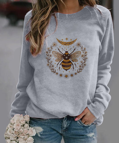 Trendy Moon Bee Round Neck Sweater for Women