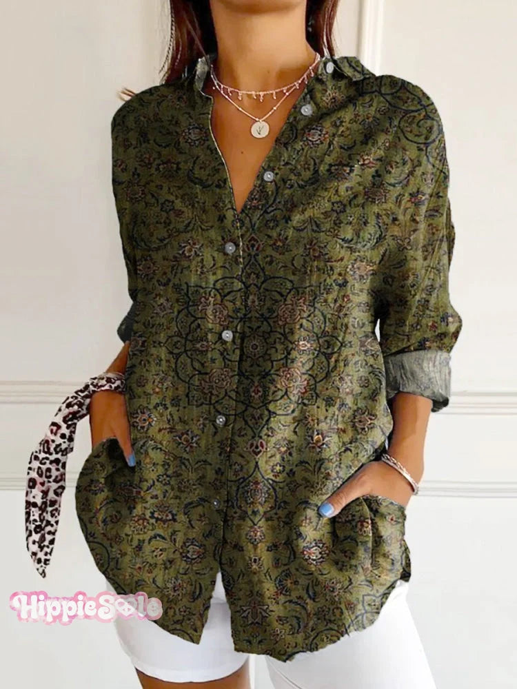 Women's 3D Digital Printing Fashion European And American Style Lapel Long Sleeve Shirt