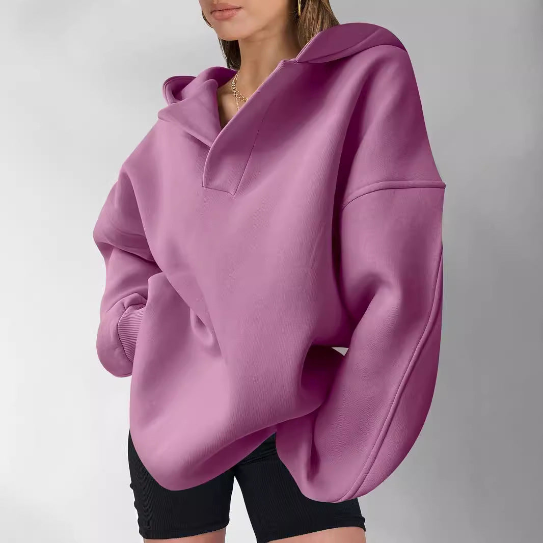 Cozy Solid Color Long Sleeve Loose Fit Hoodie Sweater
