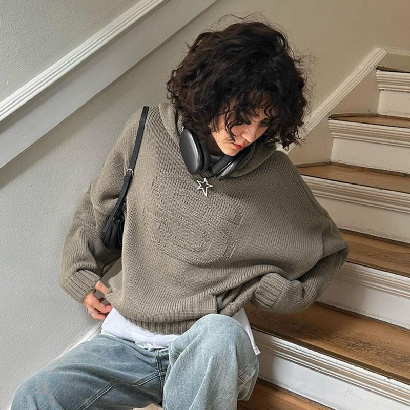 Women's Clothing Solid Color Loose Long Sleeves Pullover Patchwork Letters Fashion Sweater