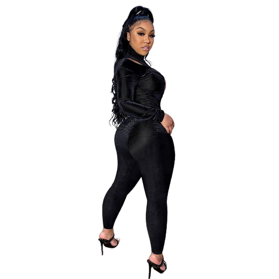 Stylish Casual Mid-neck Velvet Jumpsuit
