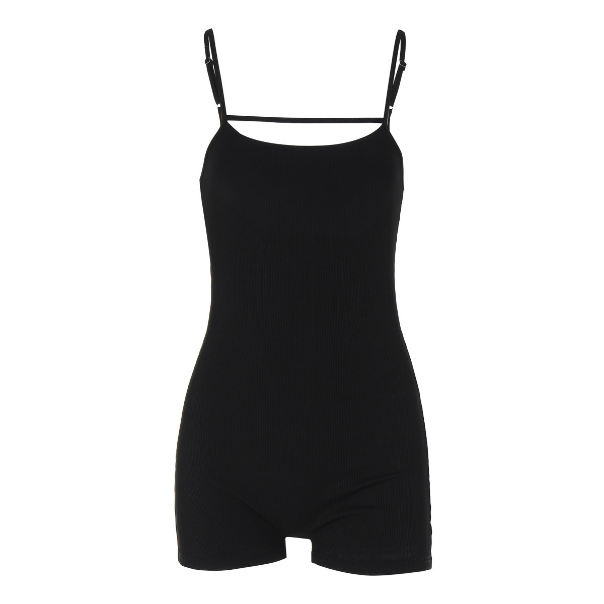 Solid Color Rib Fabric Suspender Jumpsuit Sexy Slim Fit Backless