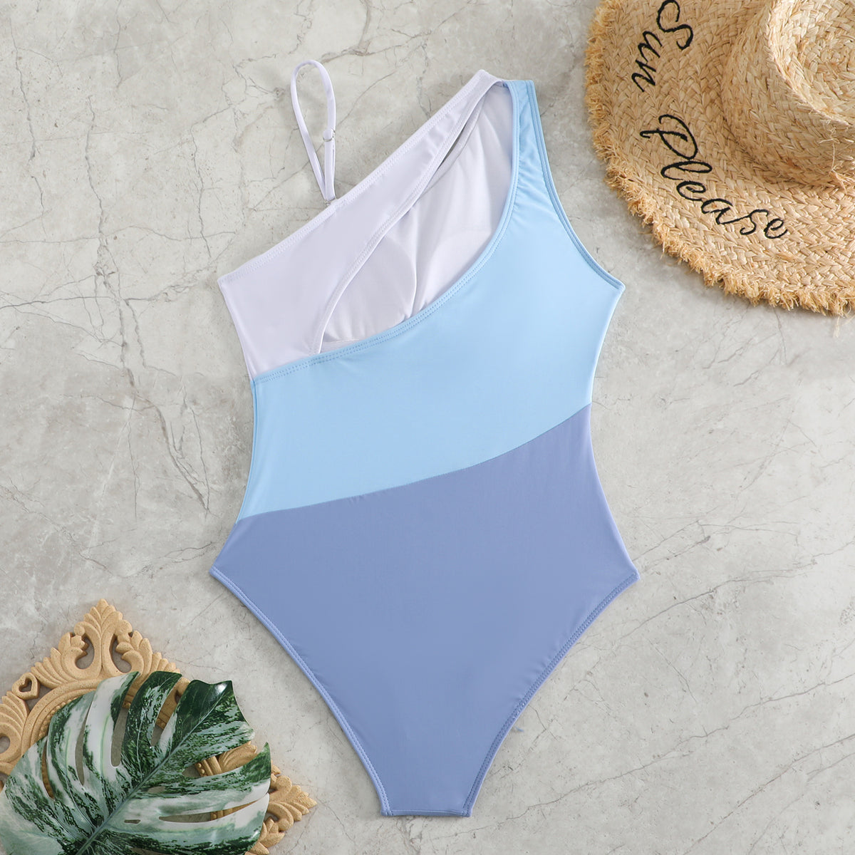 Clothing One-piece Color Contrast Patchwork Swimsuit