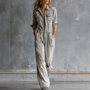 Casual Light-gray Distressed Ripped Denim Jumpsuit