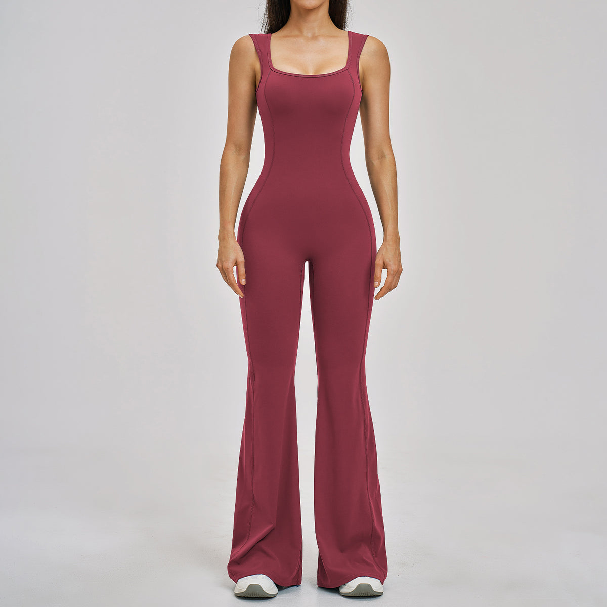 Flattering One-Piece Yoga Jumpsuit with Flared Pants