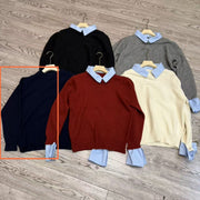 New Autumn Winter Womens Patchwork Faux Two-piece Sweater