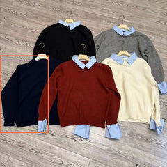 New Autumn Winter Womens Patchwork Faux Two-piece Sweater