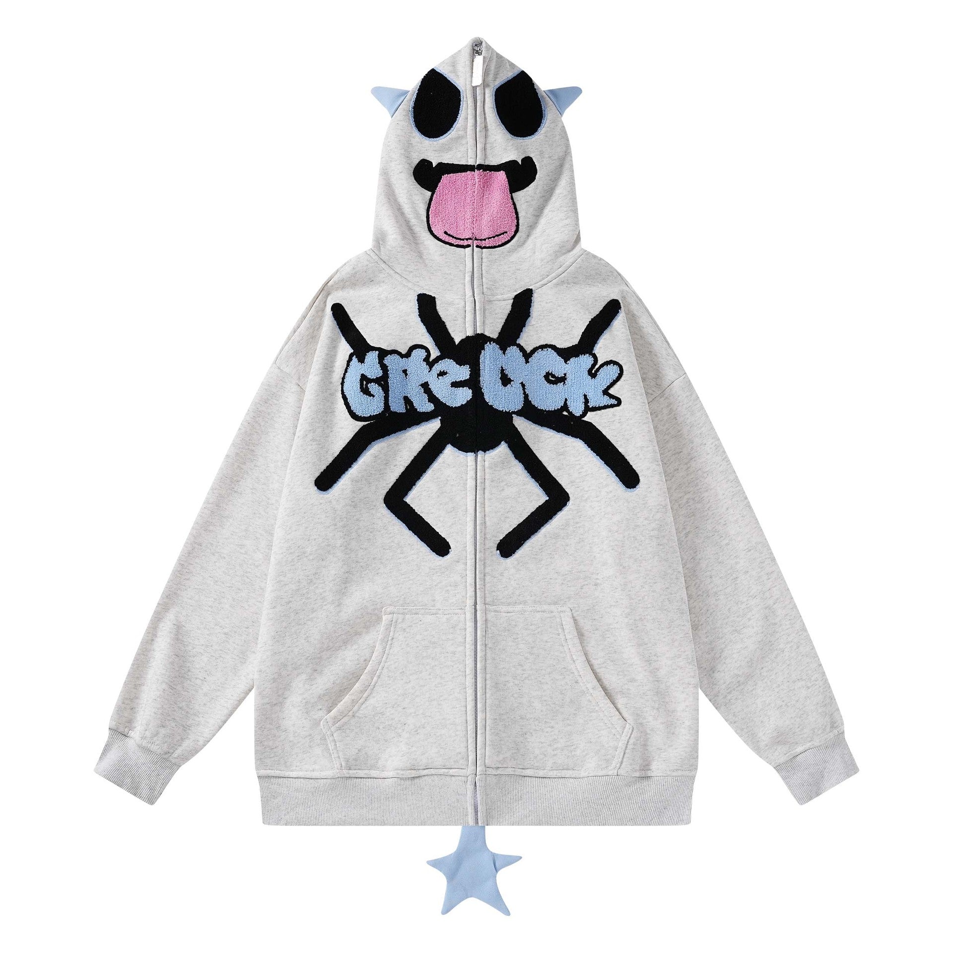 Cute Spider Embroidery Hooded Cardigan Sweater