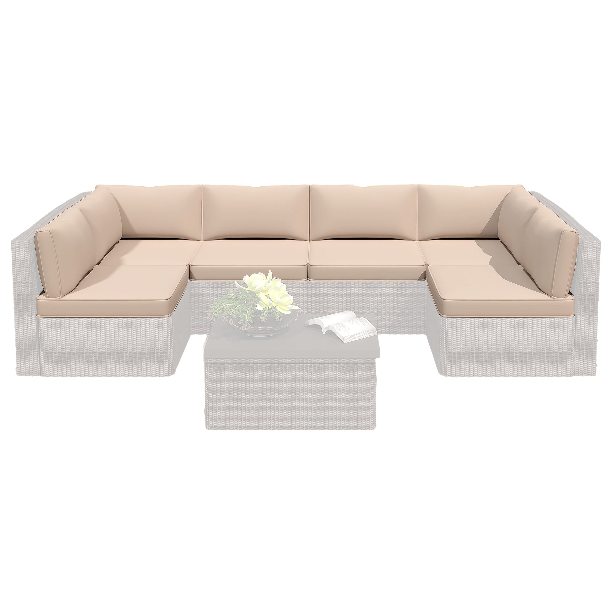 Outdoor Replacement Cushions for Patio Furniture, Deep Seat Outdoor Cushions for 6-Seat Sectional Rattan Conversation Set, 14pcs Water-Resistant Couch Cushion