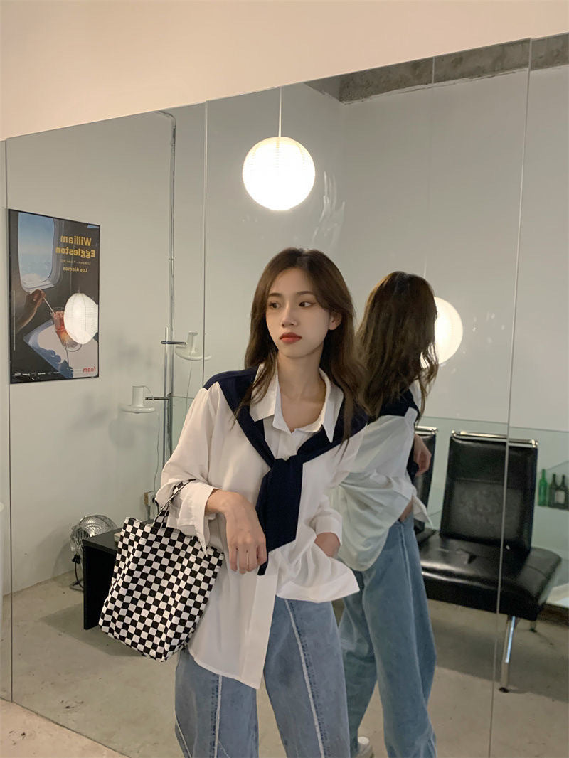 Chic Women's Layered Chiffon Long-Sleeve Shawl Shirt