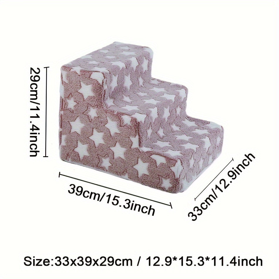 3-step Dog Stairs 3-step Dog Stairs For Small & Medium Dogs - Non-slip Removable Pet Steps With Soft Sponge Material, Cartoon Design & Star Pattern, Durable Pet Bed For Indoor/outdoor Use, Easy To