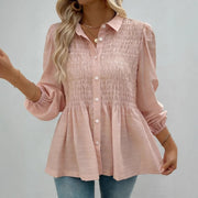 Solid-color Button-down Casual Chic Long-sleeve Ruffled Shirt