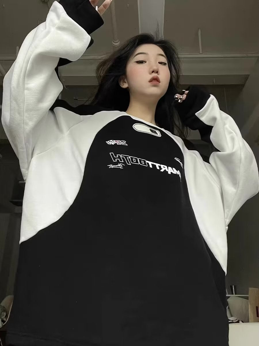 Unisex Loose Long Sleeve Patchwork Sweater Top