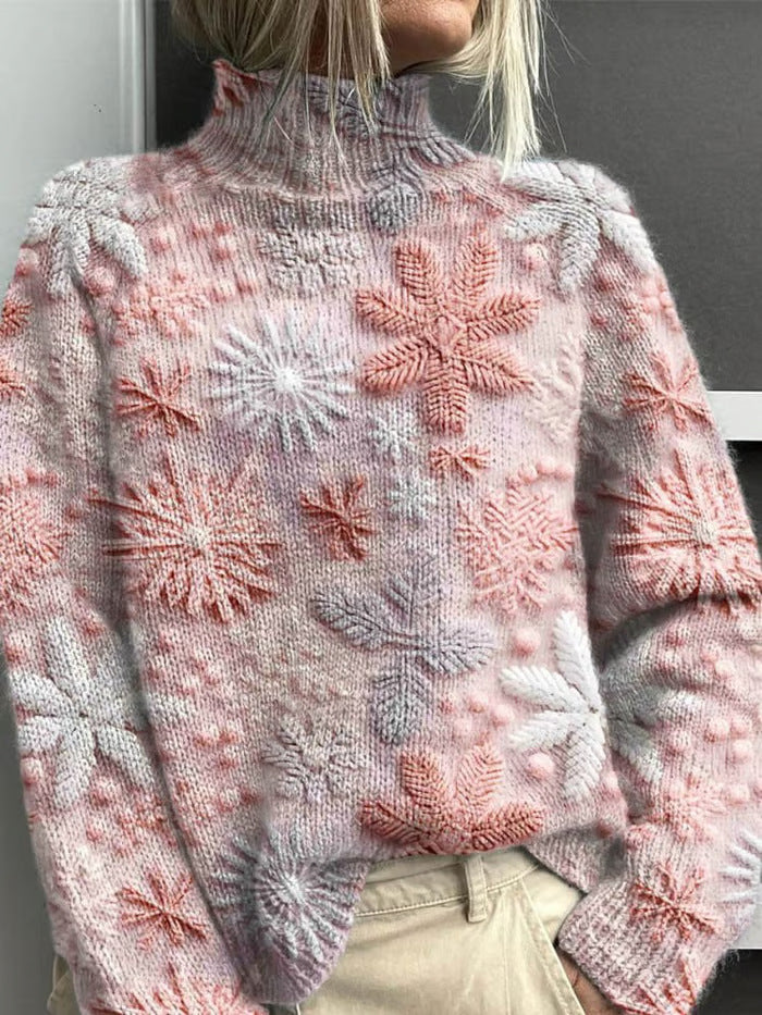 Abstract Printing Casual Cloak Turtleneck Pullover Women