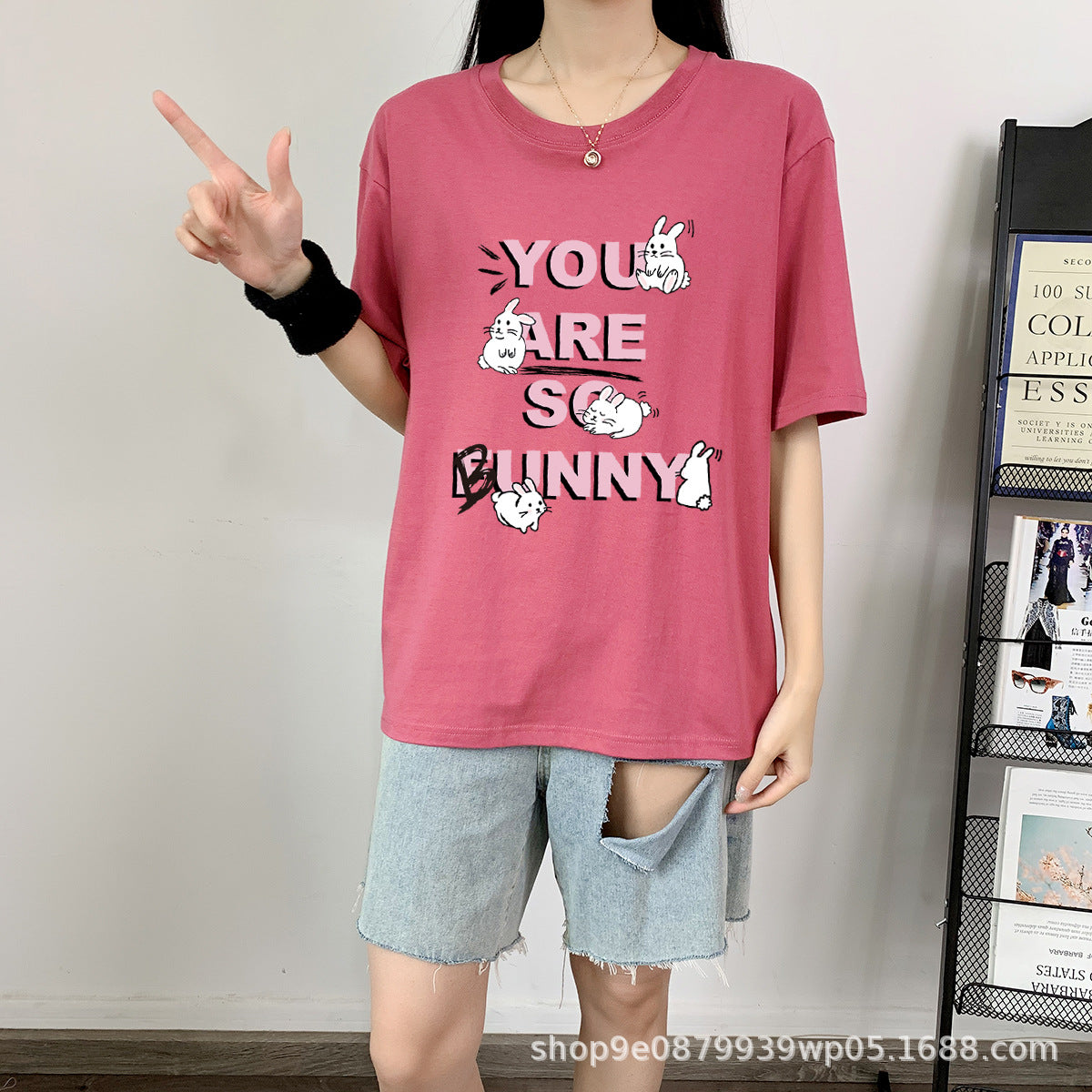 Cute Rabbit Print Cotton Short Sleeve Tee