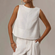 Casual Solid-color Crew-neck Sleeveless Loose-fit Shirt
