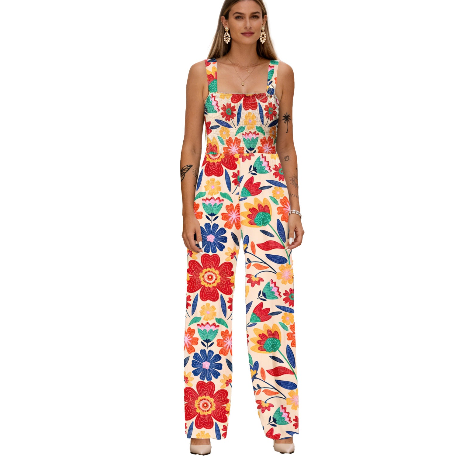 Women's Strappy Loose Printed Jumpsuit