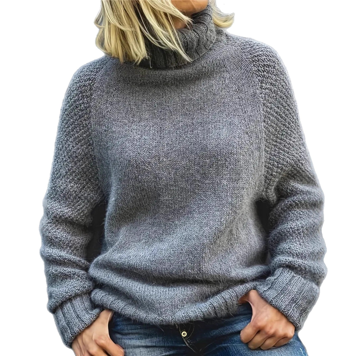 Womens Fashion Long-sleeve Solid-color Plus-size Knitted Sweater