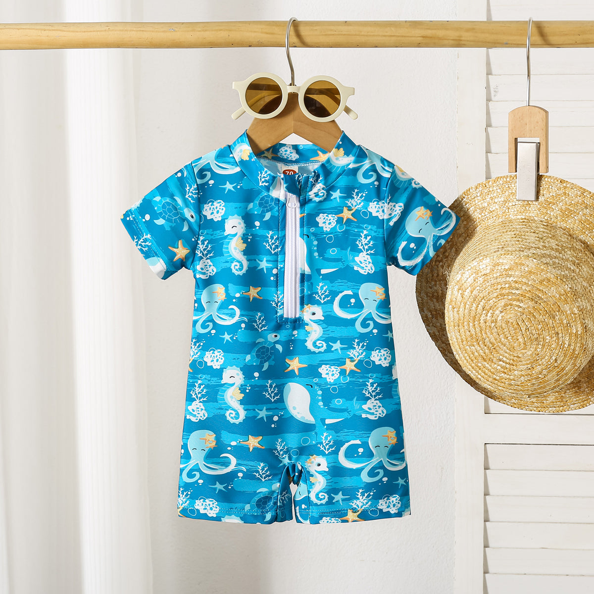 Boys' Shark Print Summer Romper & Swimsuit