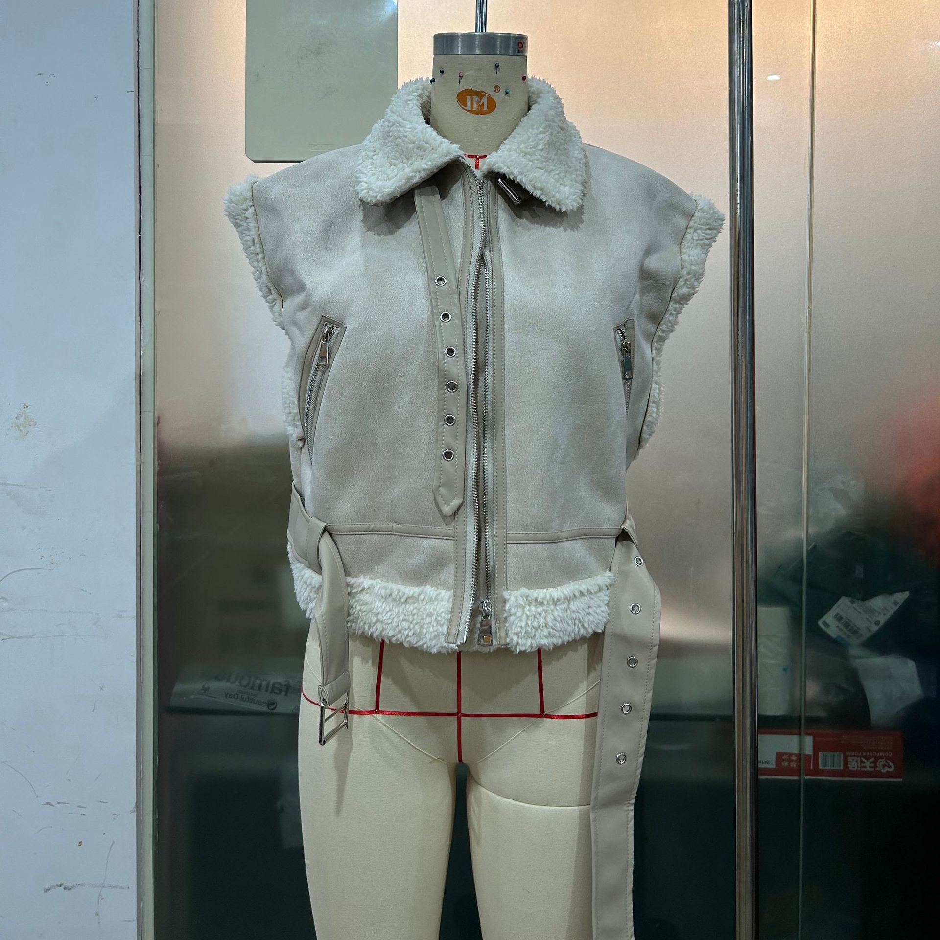 Fashion Zipper Fur Integrated Splicing Coat