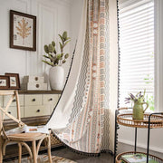 Boho Cream Cotton and Linen Print Sun Shade Non-punched Curtain Fabric