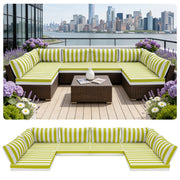 Outdoor Sectional Cushions, 14pcs Replacement Cushions for Patio Furniture, Water-Resistant Outdoor Sofa Cushion for 6-Seat Sectional Rattan Conversation Set