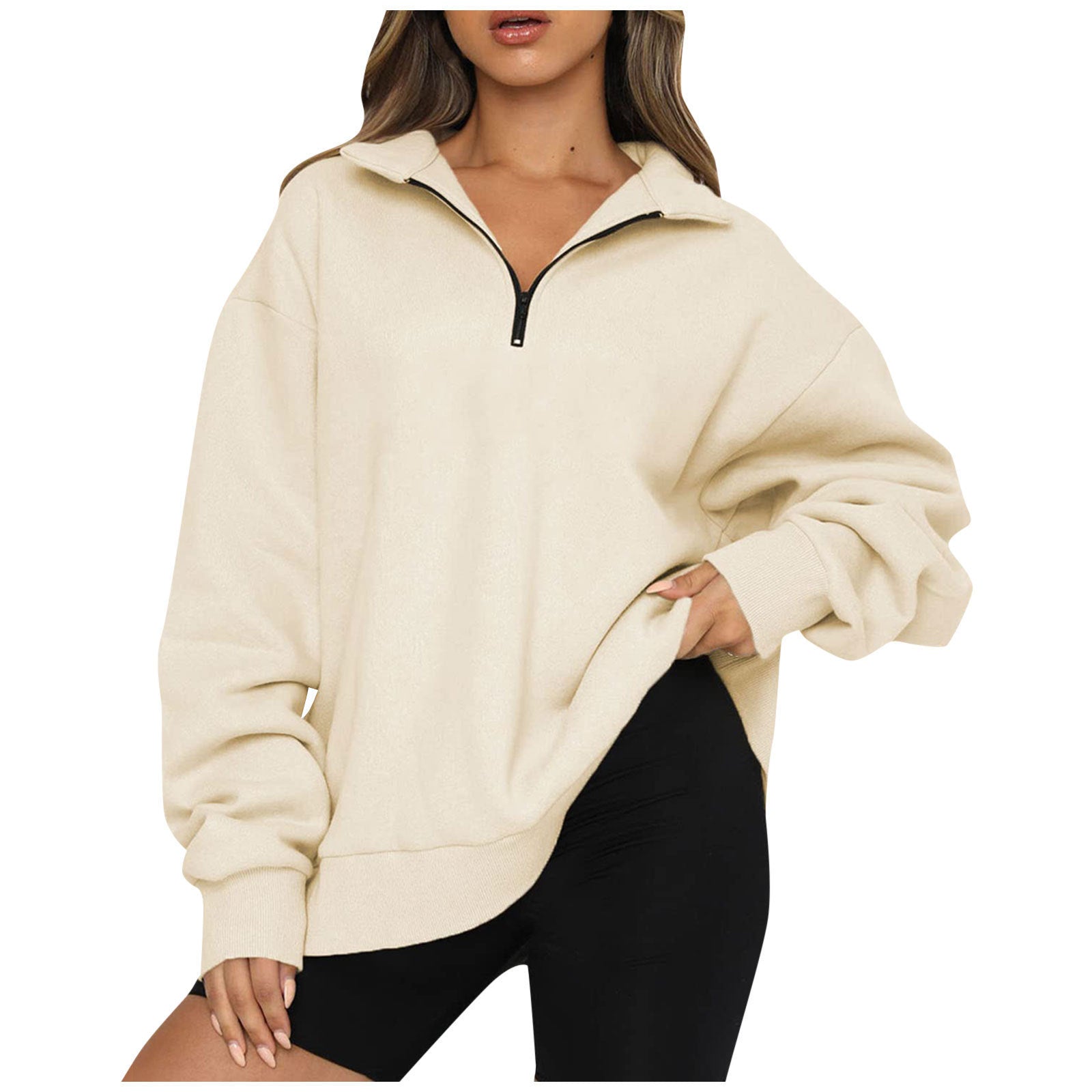 Women's Casual Zip Turndown Collar Sweatshirt