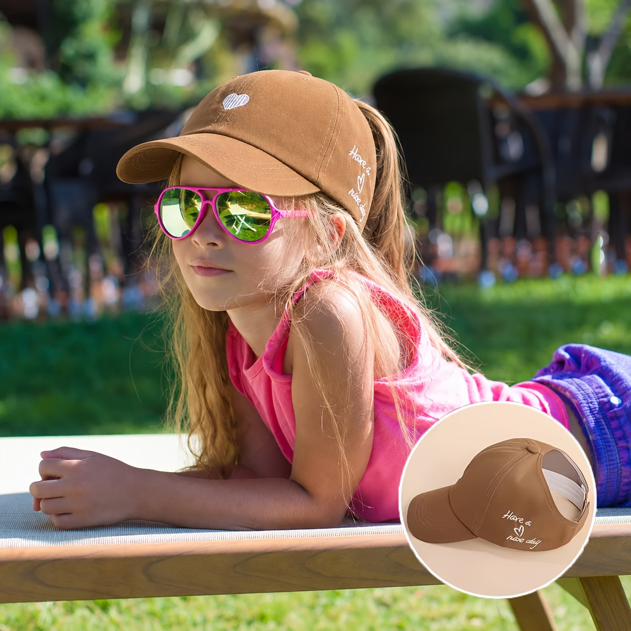 Kids Adjustable Heart Embroidery Baseball Cap for Boys and Girls