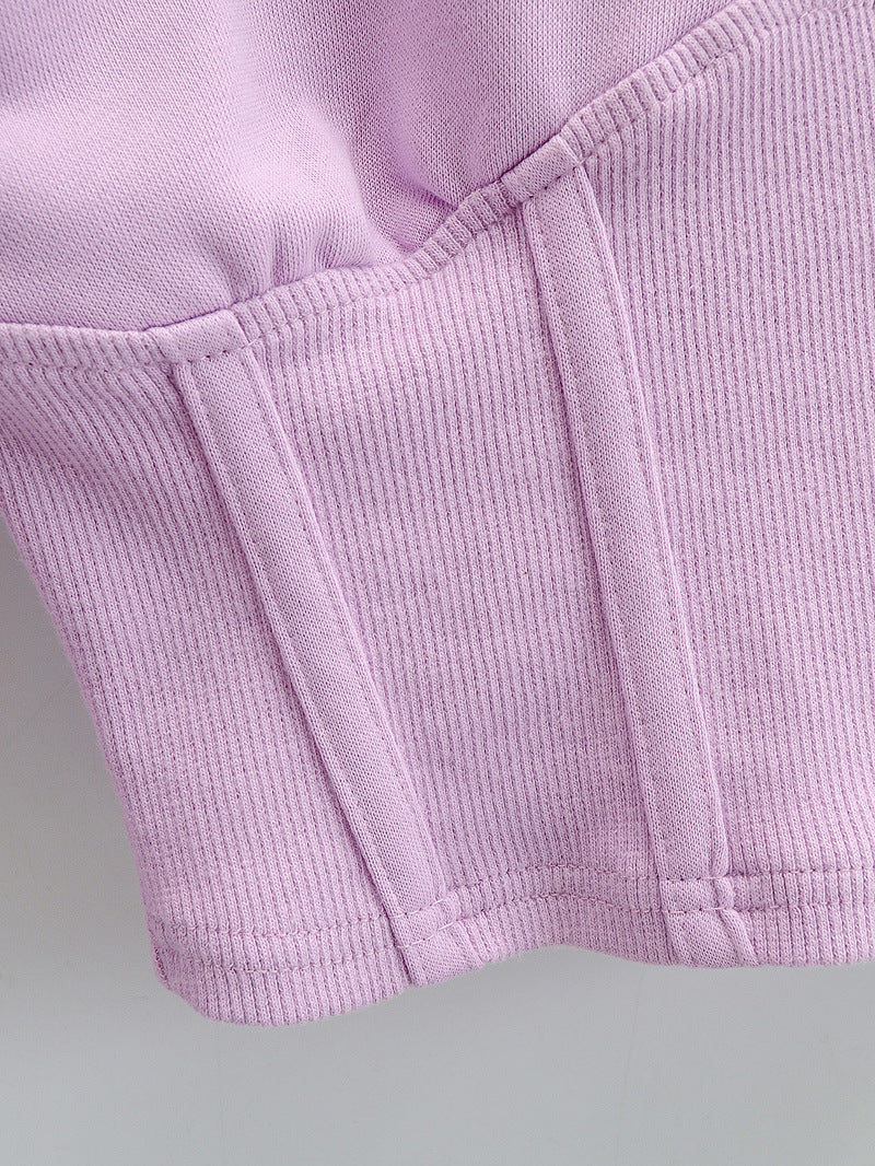 European And American Slim Fitting Navel Solid Hooded Sweater