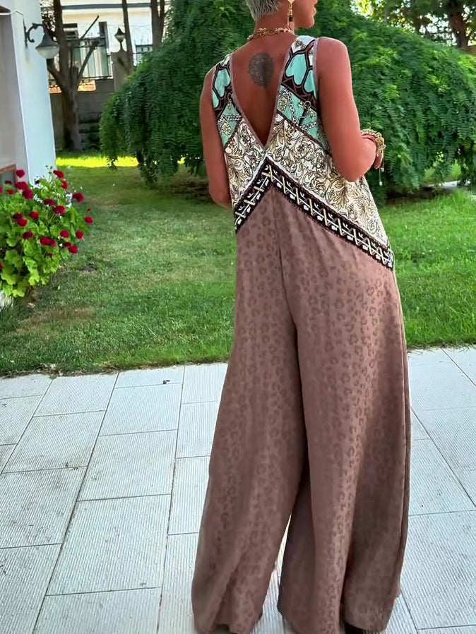 Ethnic Print Sleeveless Wide-Leg Jumpsuit