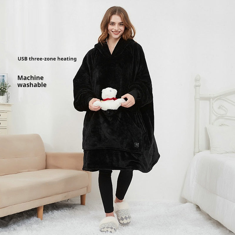 USB Heated Hooded Blanket Pullover for Cozy Winter Warmth
