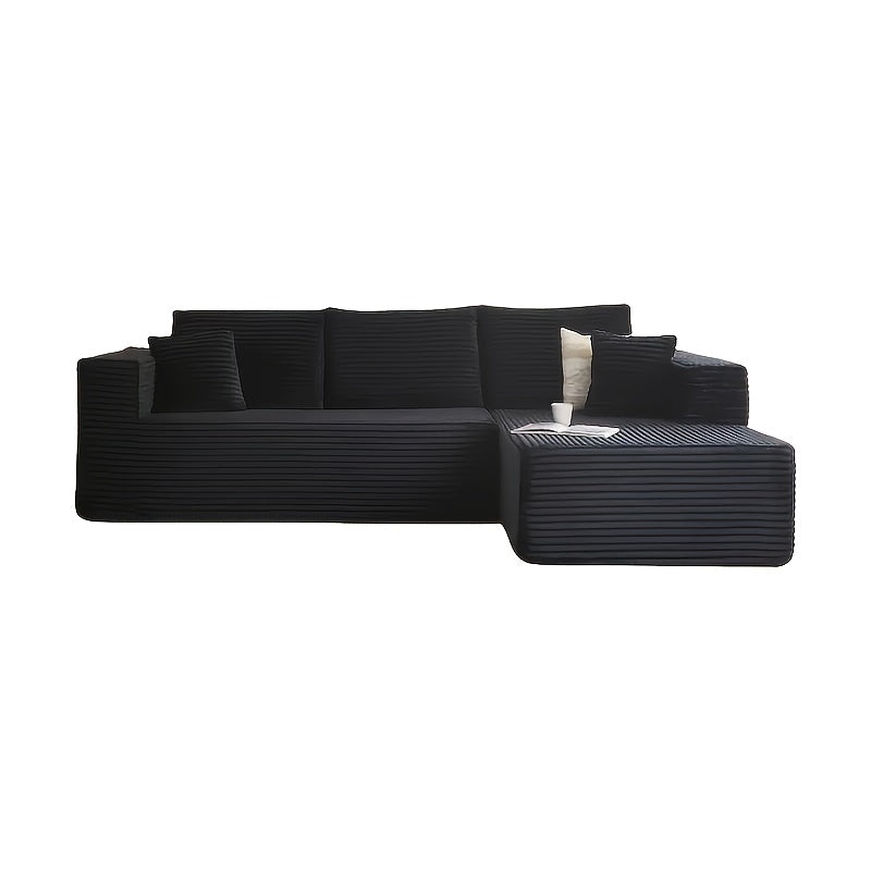 Modular L-shaped chaise longue sofa bed with deep seat and corduroy upholstery