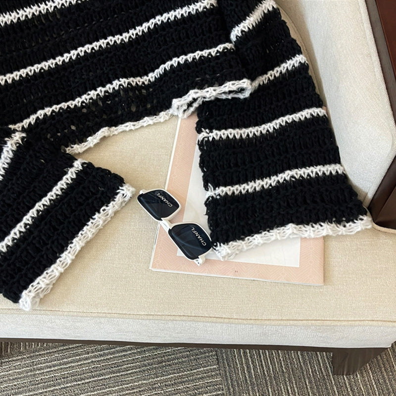 Striped Cropped Sweet-and-spicy Knit Sweater for Women
