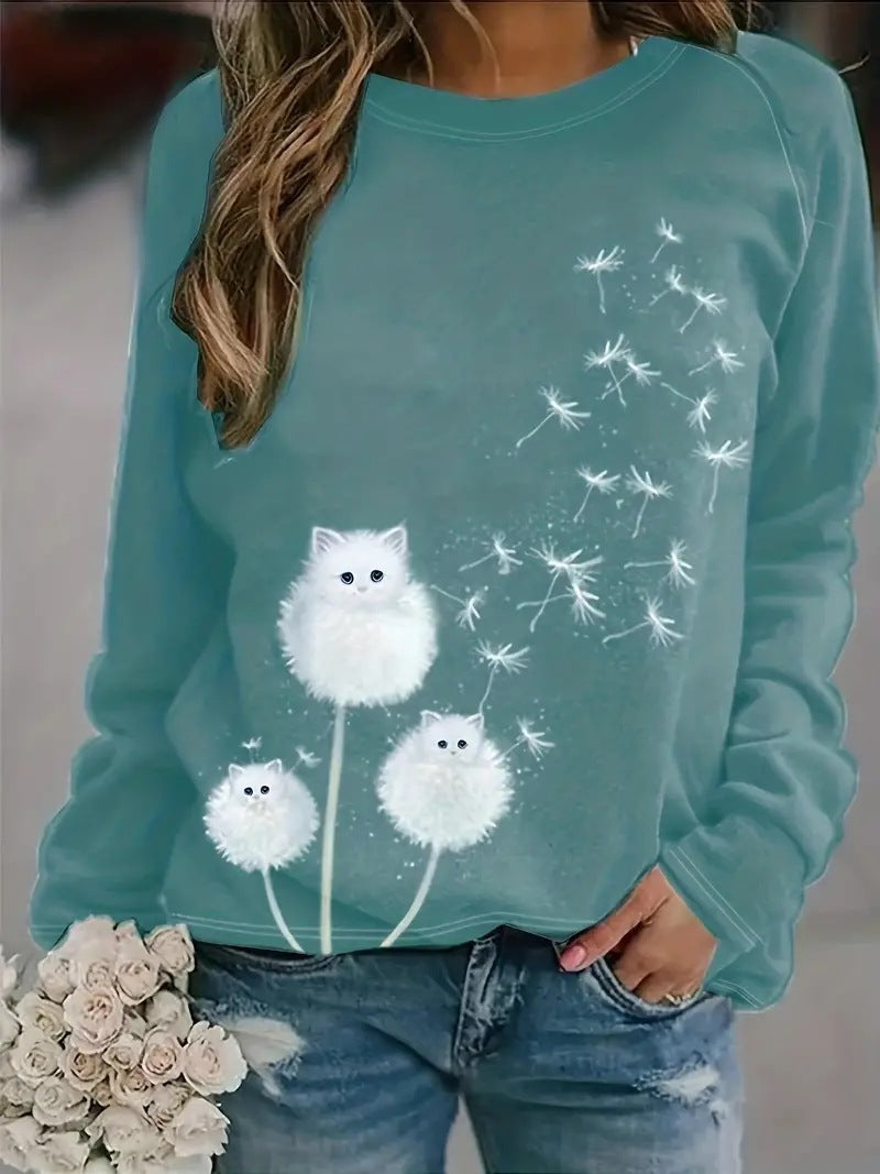 Women's 3D Printed Long Sleeve Crew Neck Sweatshirt