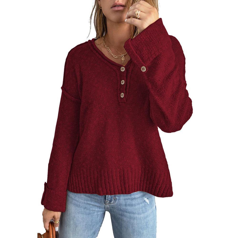 Women's Fashion New Loose Button Knitted Shoulder Sweater