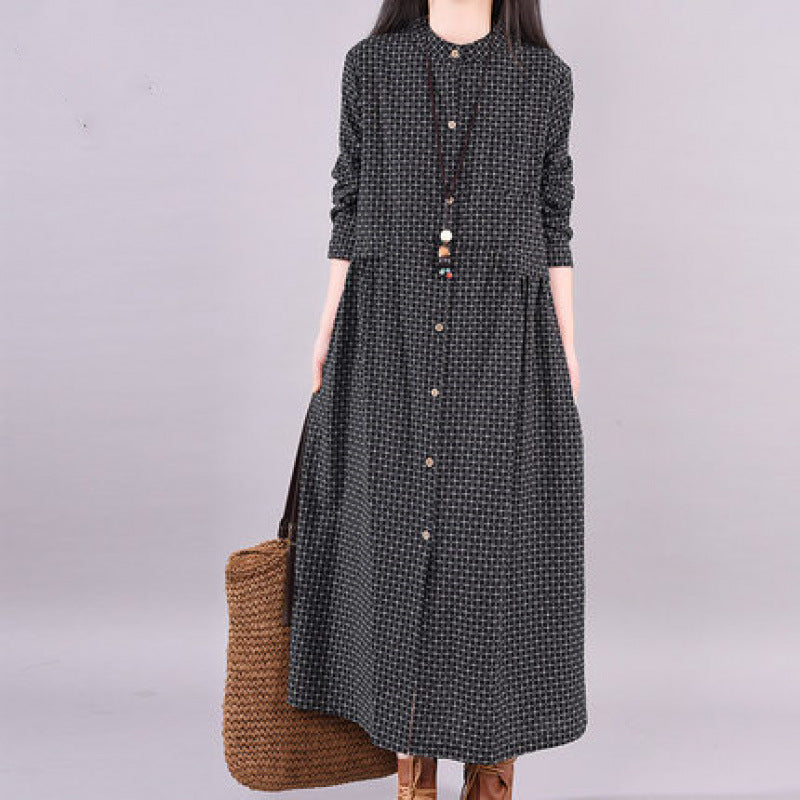 Retro Mid-length Linen Black Skirt That Flatters the Figure and Covers the Knees