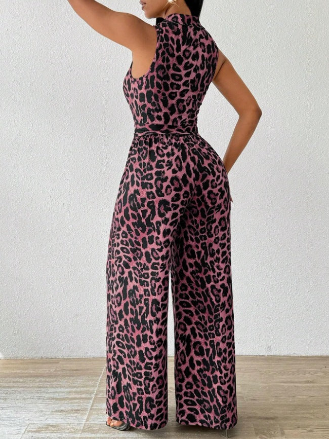 Floral Wide Leg Jumpsuit with Belt for Women