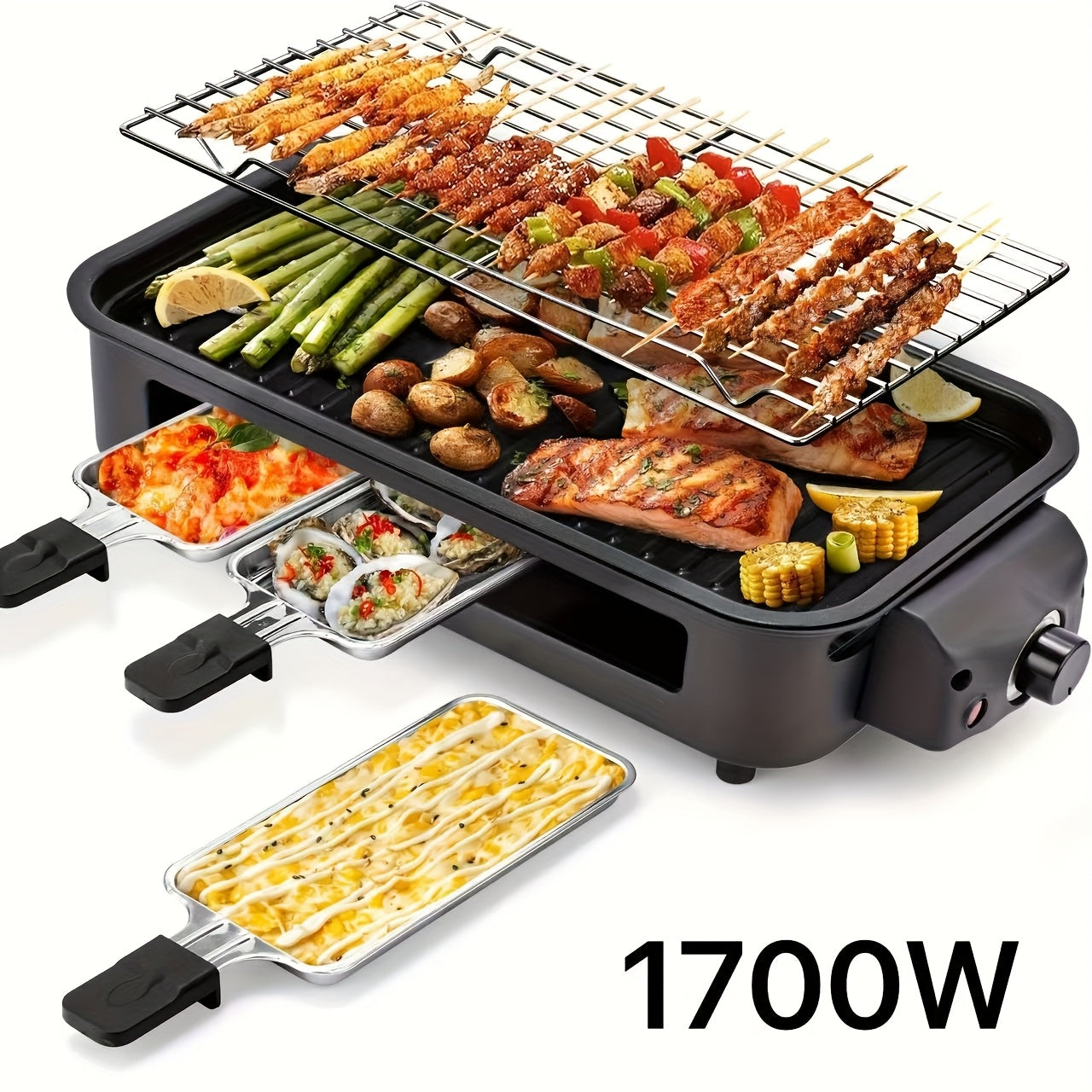 1500W Smokeless Electric Grill with Removable Non-Stick Griddle & Hot Pot